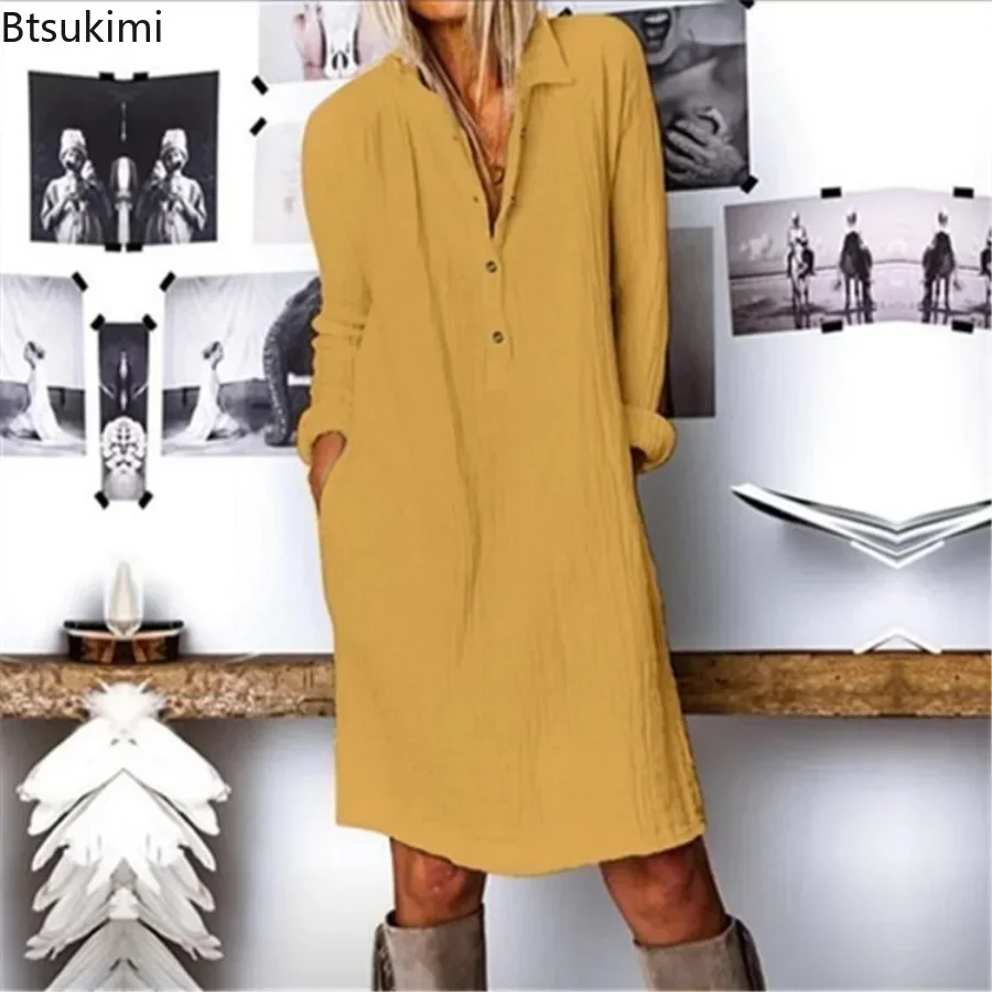 Casual Loose Linen Shirt Dress - 2026 Women's Loose Cotton Linen Casual