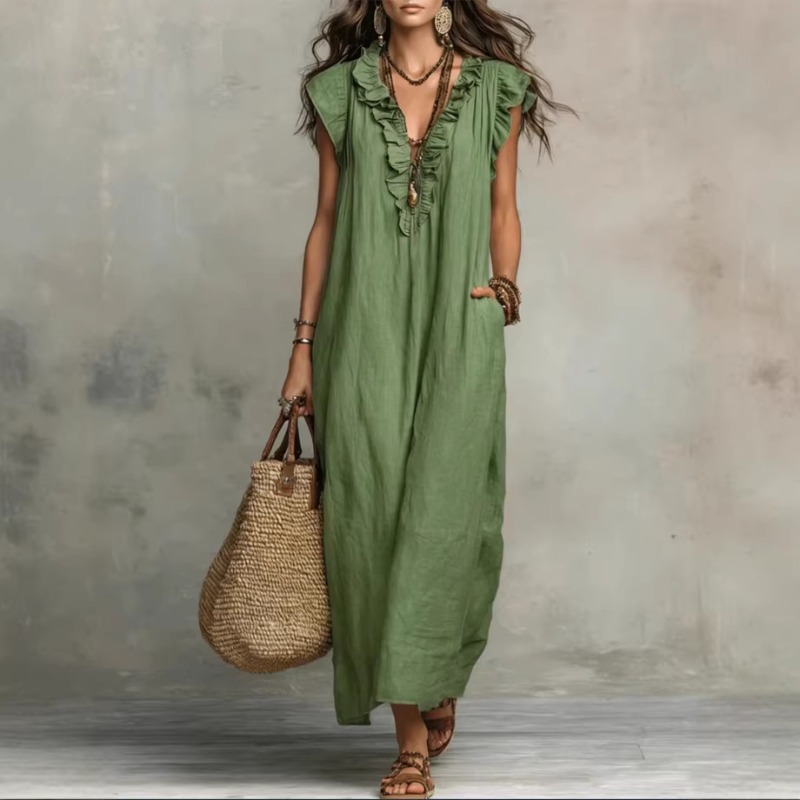 Boho Summer Beach Maxi Dress - Women Spring Summer Boho Flutter Sleeve