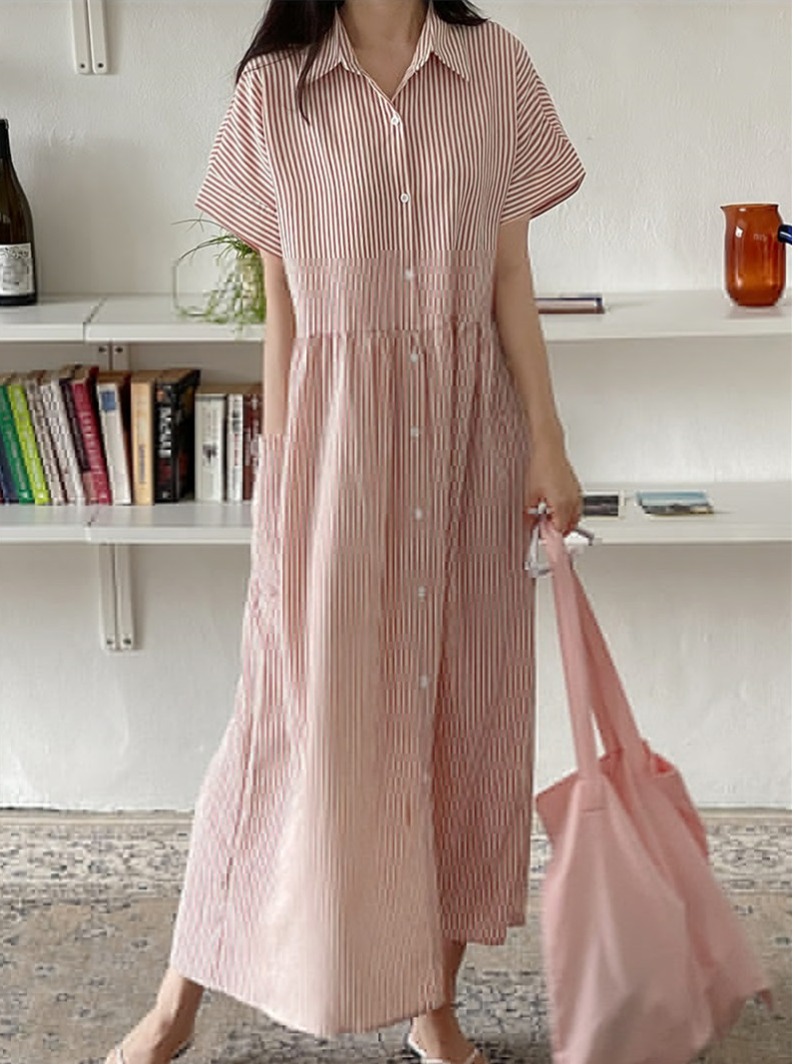 Retro Korean Style Slim Fit St - Korean Style A Line Shirt Dress 评论和价格