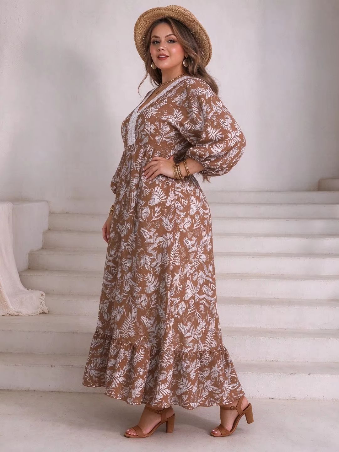 Plus Size Women Leaf Floral Ma - Boho Summer Beach Maxi Dress 评论和价格