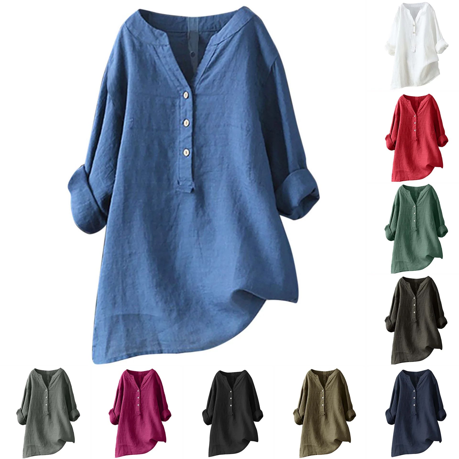 Unisex Women Men Cotton Linen  - Casual Loose Linen Shirt Dress 评论和价格