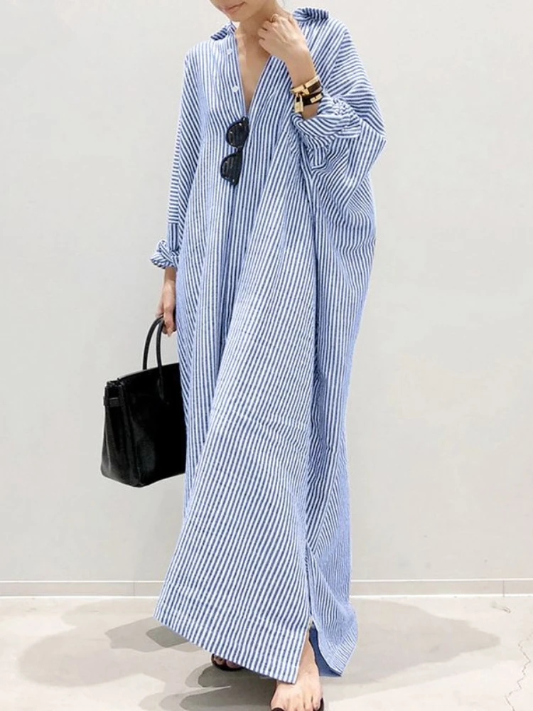 Summer Dress Cotton Linen Stri - Casual Loose Linen Shirt Dress 评论和价格