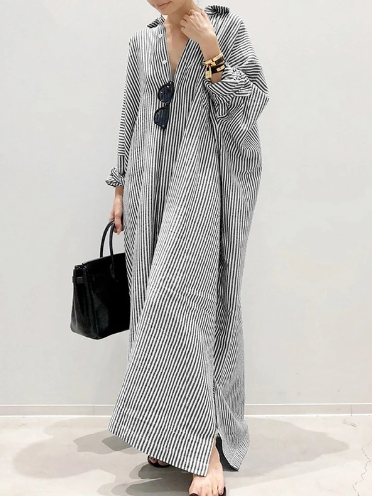 Summer Dress Cotton Linen Stri - Casual Loose Linen Shirt Dress 评论和价格