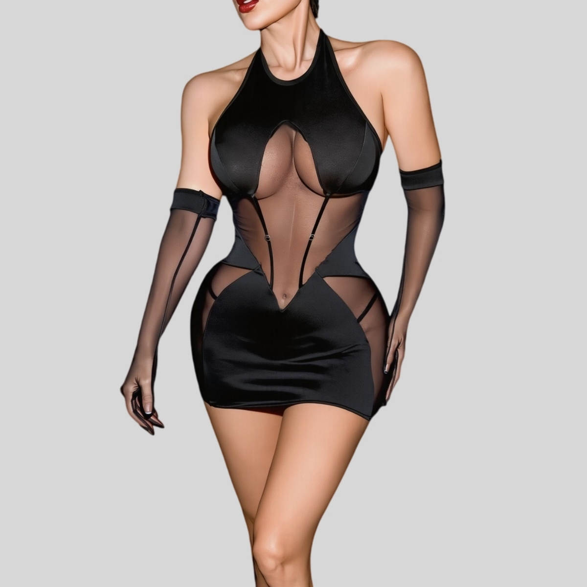 Women Sexy Patchwork Dresses I - Sexy Mesh Sheer Bodycon Dress 评论和价格