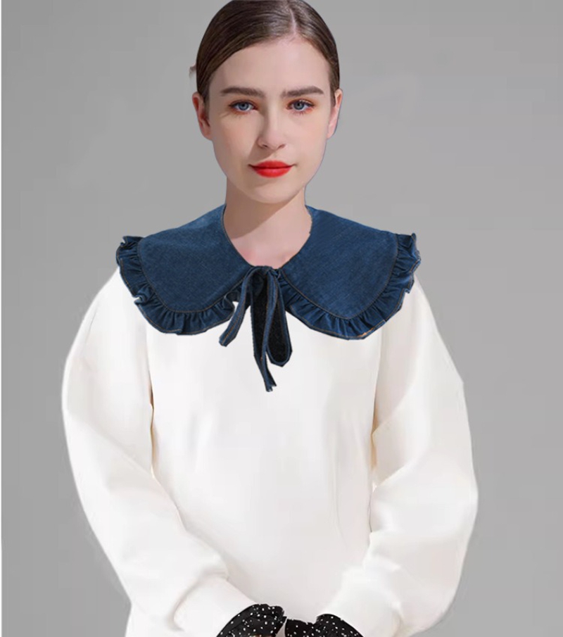 Sweet Blue Denim Ruffle False  - Blouses 评论和价格