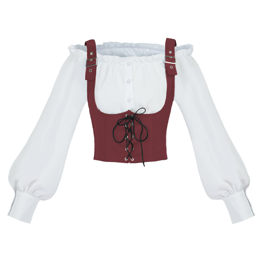Retro Western Style Women Blou - Tops 评论和价格