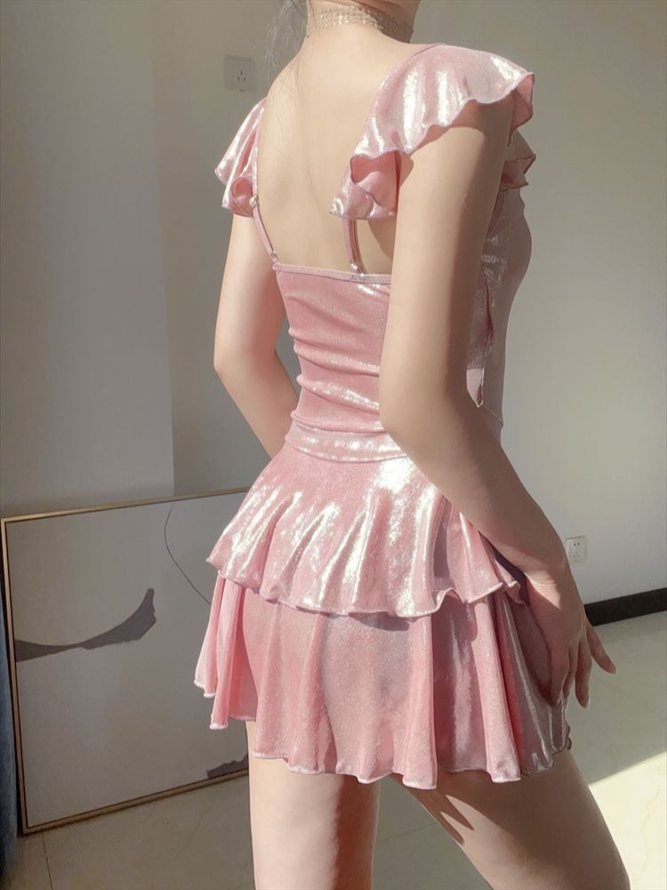 Flattering Shiny Pink Swimwear - Swimwear 评论和价格